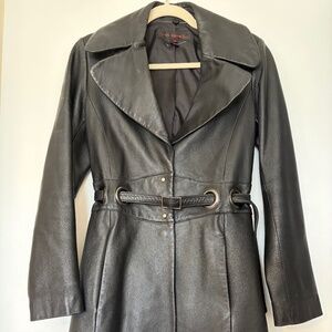 *Stunning* Via Spiga Black Leather Trench Coat- XS